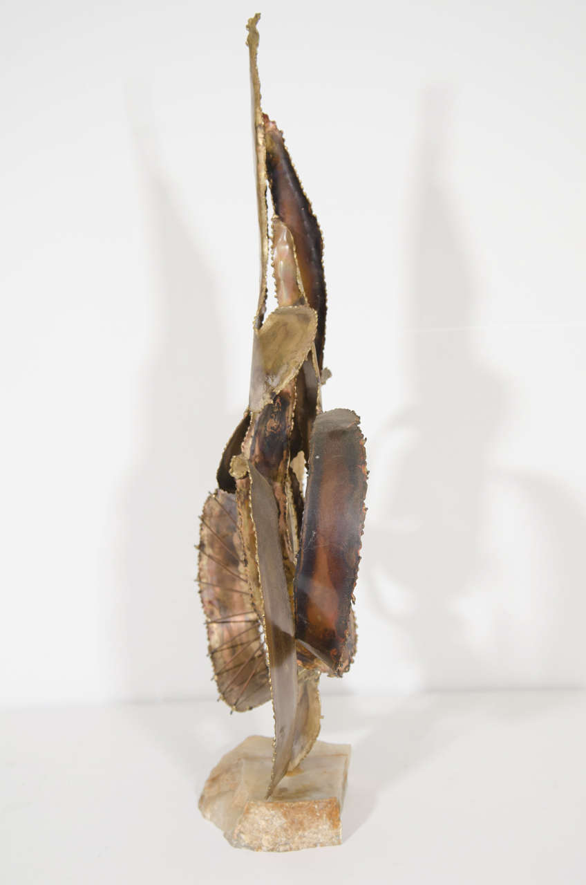 Brutalist Mixed Metal and Alabaster Sculpture Inspired by Curtis Jere For Sale 1