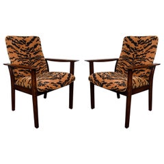 Midcentury Pair of Rosewood Chairs in Tiger Velvet Upholstery