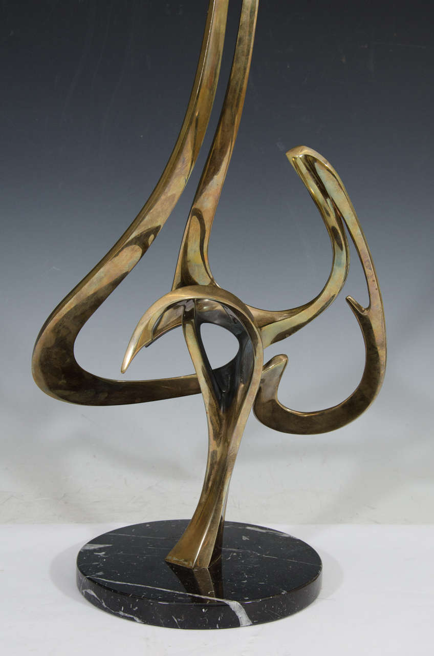 Vintage Tall Bronze and Marble Abstract Sculpture by Artist Bob