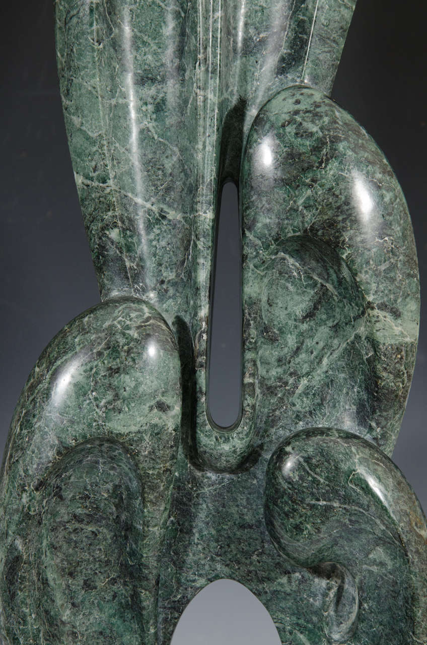 Miklos Sebek Modernist Tall Abstract Green Marble Sculpture For Sale at