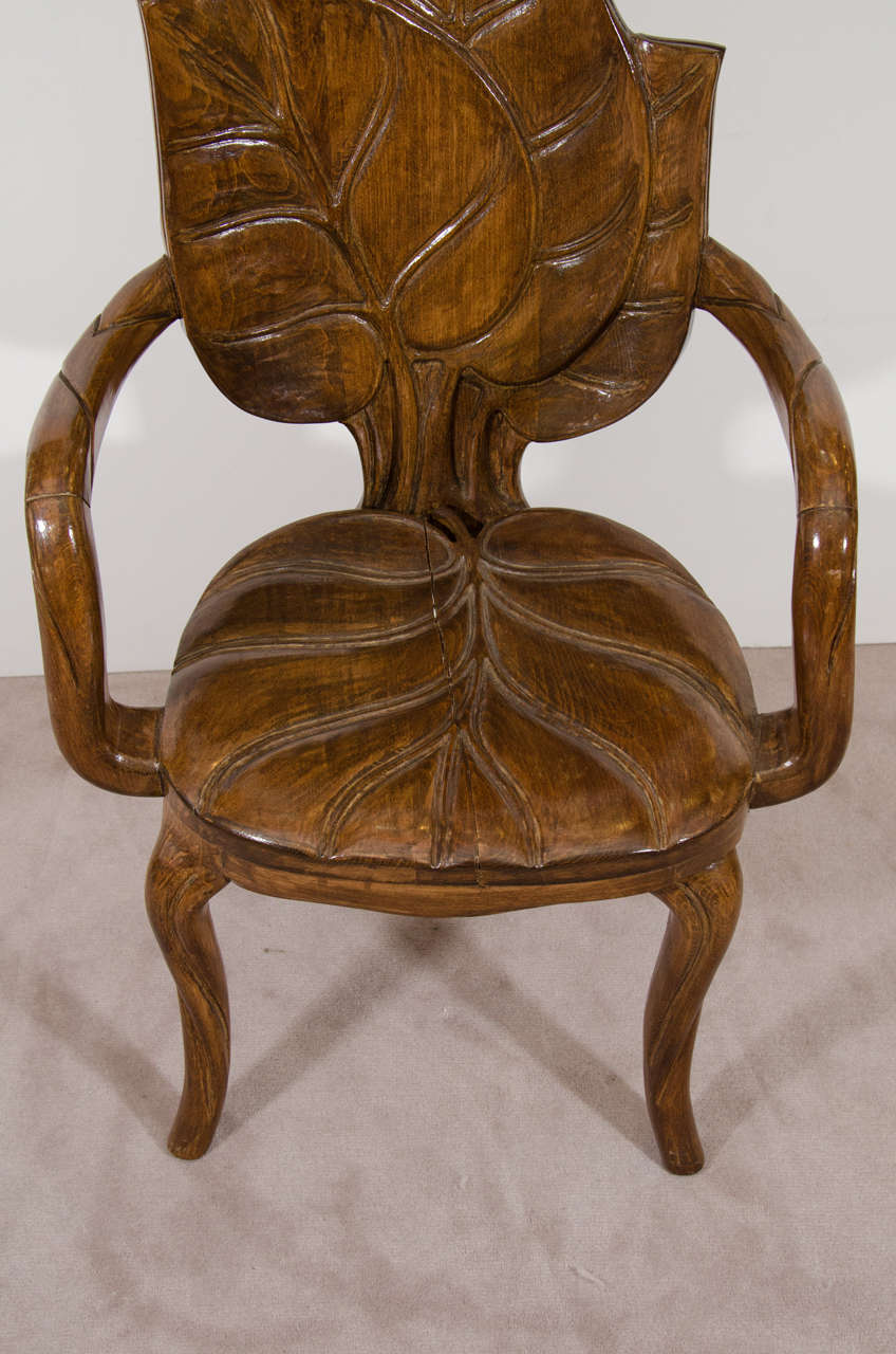 Art Nouveau Style, Pair of Sculptural Leaf Motif Armchairs or Side