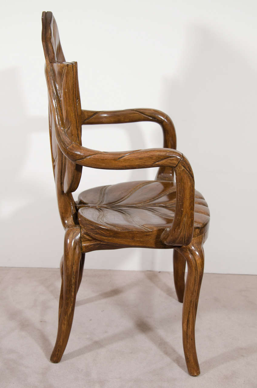 Art Nouveau Style, Pair of Sculptural Leaf Motif Armchairs or Side