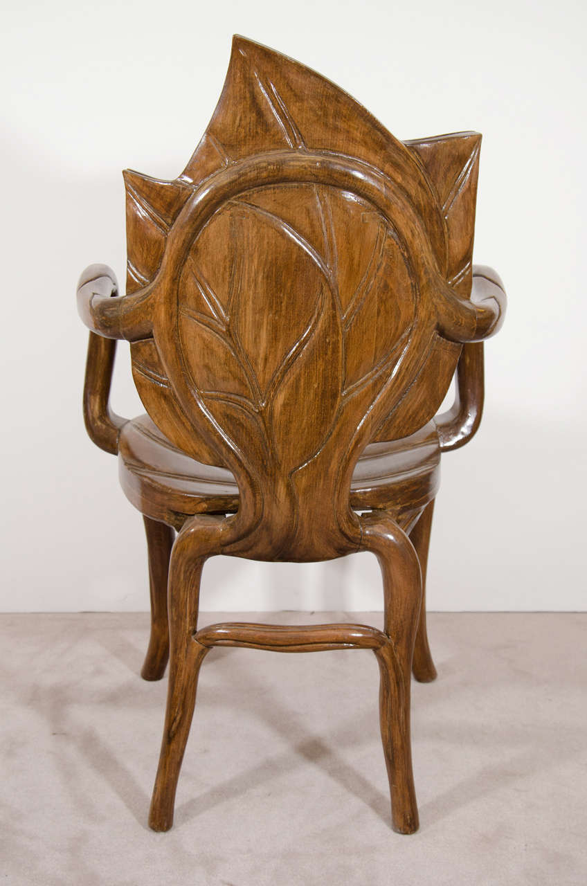 Art Nouveau Style, Pair of Sculptural Leaf Motif Armchairs or Side