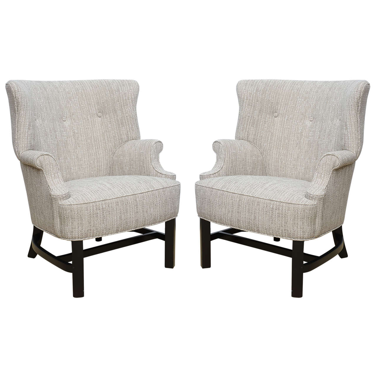 Pair of Mid-Century Modern Petite Scale 1940s Dunbar Attributed Wingback Chairs