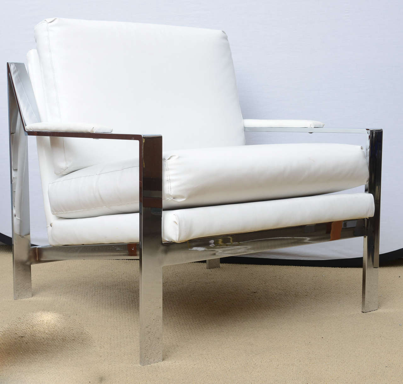 Mid-Century Modern Pair of Cy Mann 1970s Modern Chrome Lounge Chairs, Milo Baughman Style
