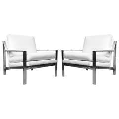 Pair of Cy Mann 1970s Modern Chrome Lounge Chairs, Milo Baughman Style