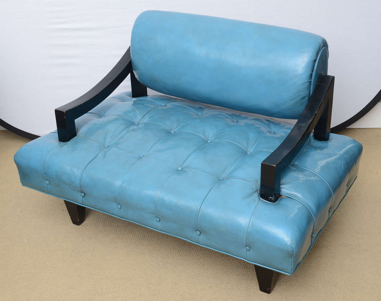 American Pair of James Mont Mid-Century Modern Lounge Chairs, All Original Leather 