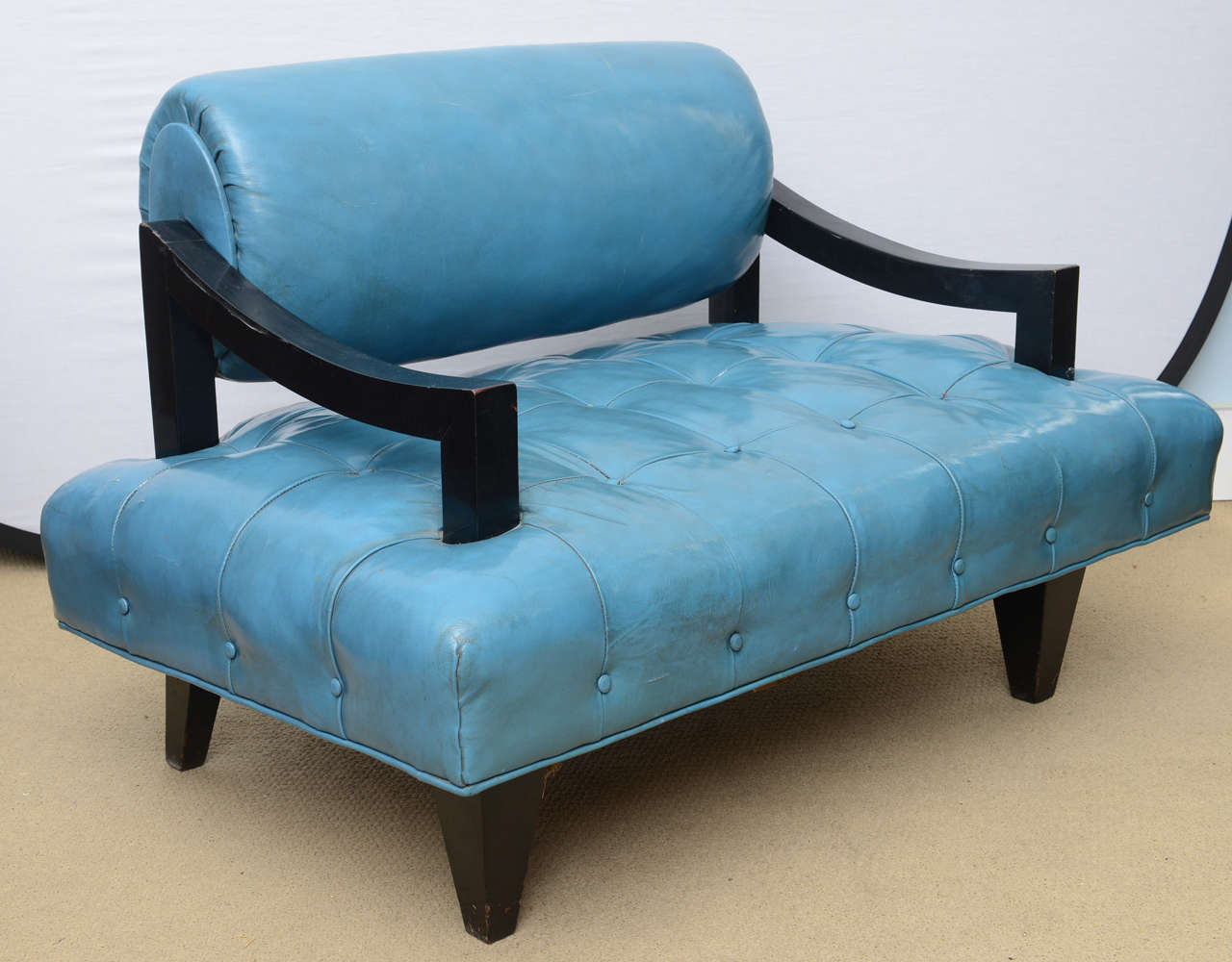 Pair of James Mont Mid-Century Modern Lounge Chairs, All Original Leather  In Good Condition In Miami, FL