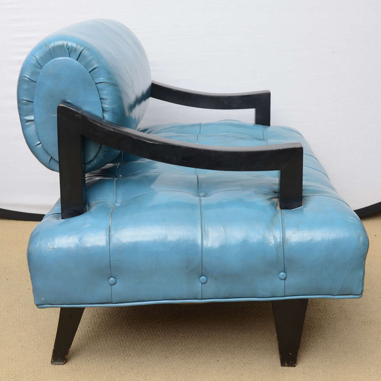 Pair of James Mont Mid-Century Modern Lounge Chairs, All Original Leather  1