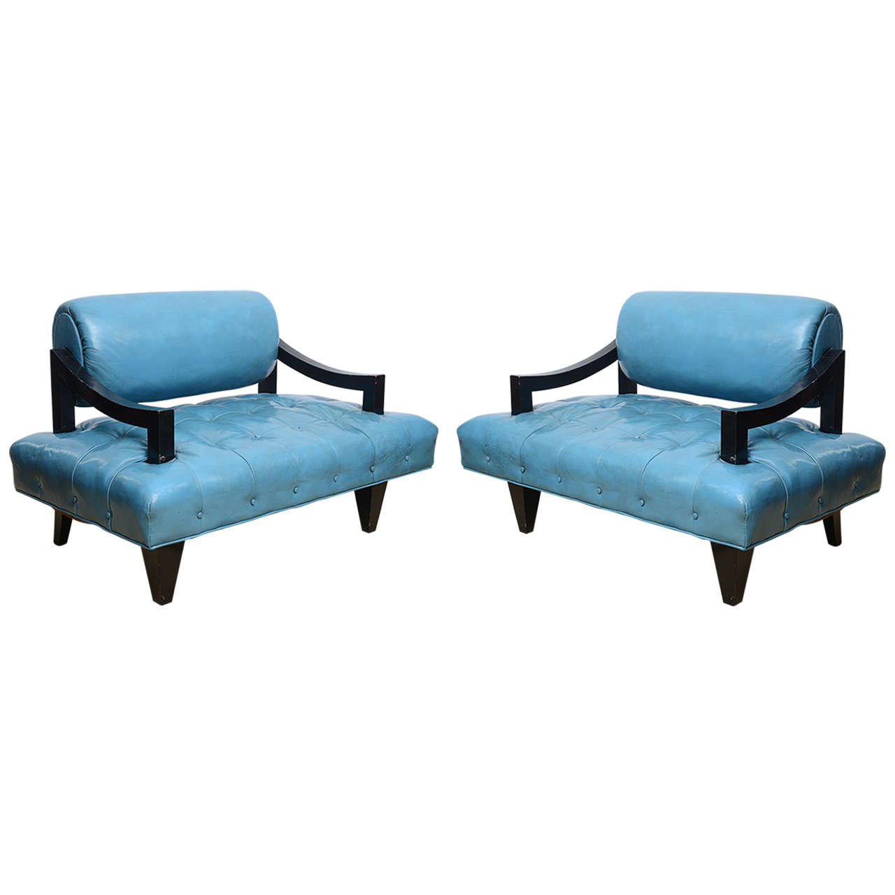 Pair of James Mont Mid-Century Modern Lounge Chairs, All Original Leather 