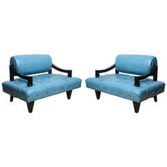 Pair of James Mont Mid-Century Modern Lounge Chairs, All Original Leather 