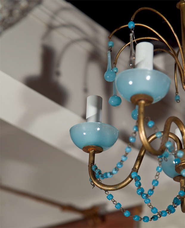 French Blue  Glass  Drops  And  Cups  Chandelier