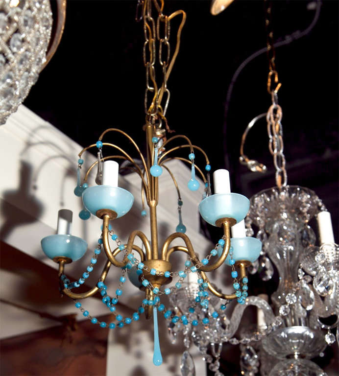 20th Century Blue  Glass  Drops  And  Cups  Chandelier