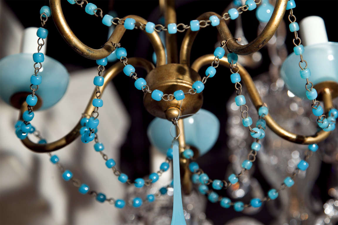 Blue  Glass  Drops  And  Cups  Chandelier 1