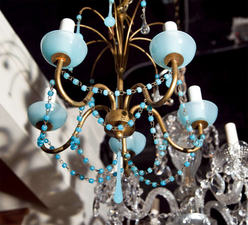 Blue  Glass  Drops  And  Cups  Chandelier 2