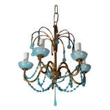 Blue  Glass  Drops  And  Cups  Chandelier