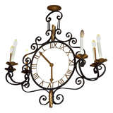 Iron  Clock  Face  Chandelier  With Six  Lights