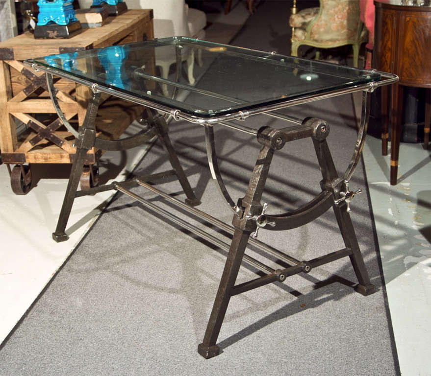 Glass Industrial Architect's Work Table / Desk