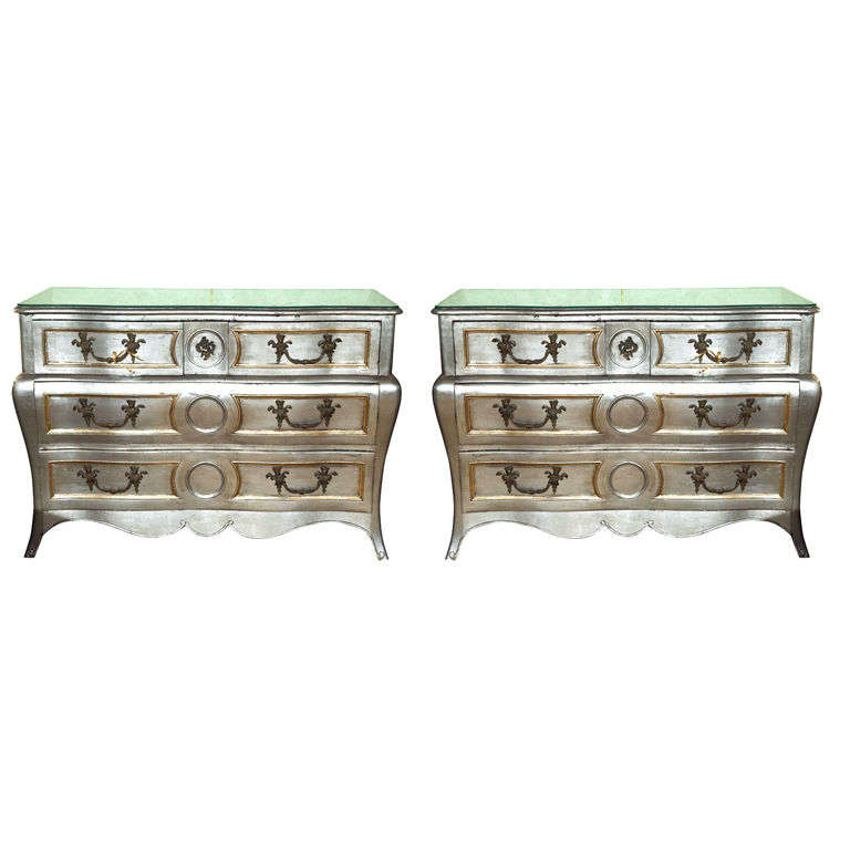 Pair of French Silver Bombe Chests attrib Jansen at 1stDibs