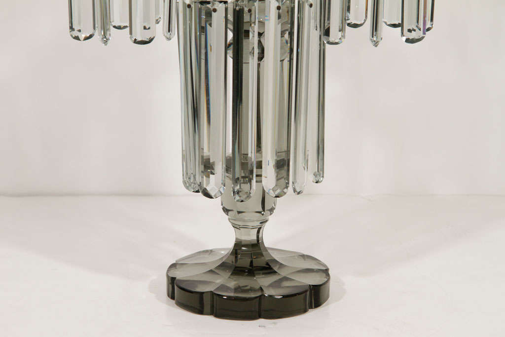 French Smoked Grey Cut Crystal Candelabra by Baccarat