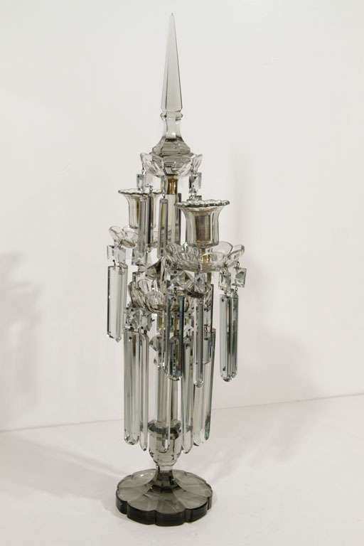 Smoked Grey Cut Crystal Candelabra by Baccarat 3