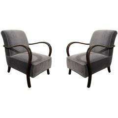 Vintage Pair of Fine Art Deco Lounge Chairs in Mohair 
Ebonized Walnut