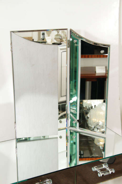 1940's Hollywood Mirrored Vanity with Trifold Dressing Mirror 4