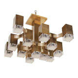Modernist Cubic Chandelier in Patined Brass & Lucite by Sciolari