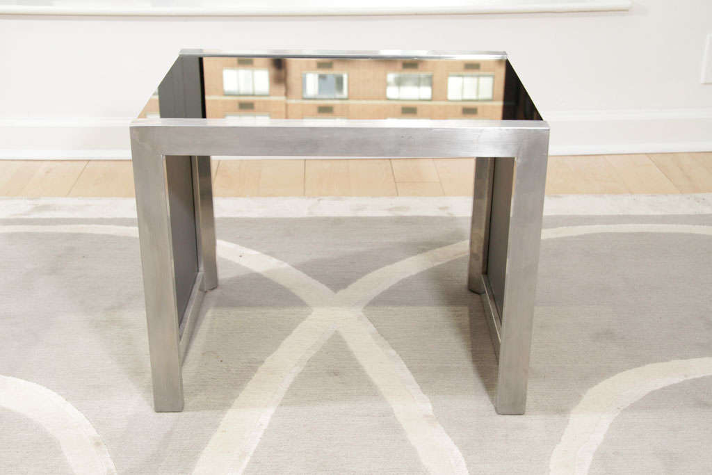American Mid-Century Modernist Side Table in Brushed Chrome and Black Vitrolite