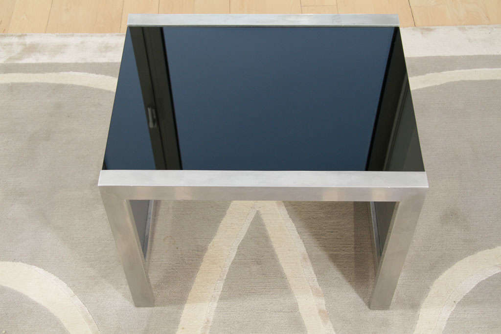 Late 20th Century Mid-Century Modernist Side Table in Brushed Chrome and Black Vitrolite