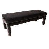 Mid Century Parsons Style Upholstered Bench in Charcoal Mohair
