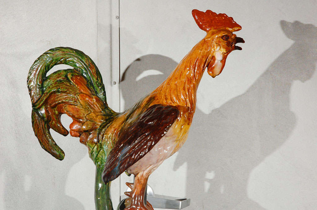 Glazed Large Terracotta Rooster Figure from Flanders For Sale