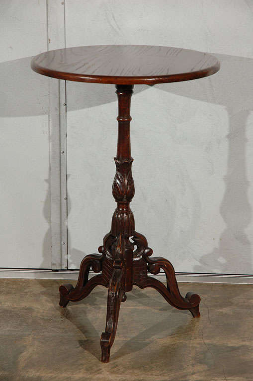 This table is thought to be from the German black forest area. It has interesting carved legs and center column. This would make a nice addition and add interest to a period or later setting. Jefferson West offer a large selection of antique tables,