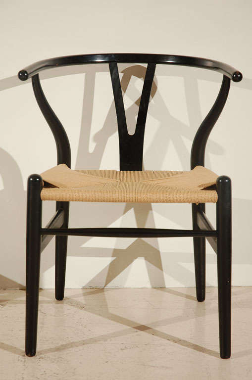 Wood Set of Four Ebonized Hans Wegner Wishbone Chairs