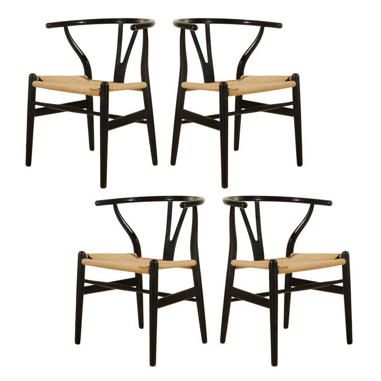 Set of Four Ebonized Hans Wegner Wishbone Chairs