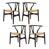 Vintage Set of Four Ebonized Hans Wegner Wishbone Chairs