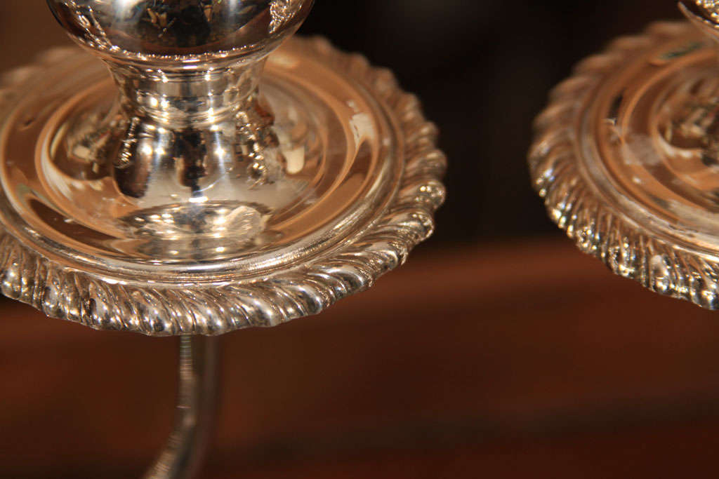 Pair of Silver Three Light Candelabra For Sale 4