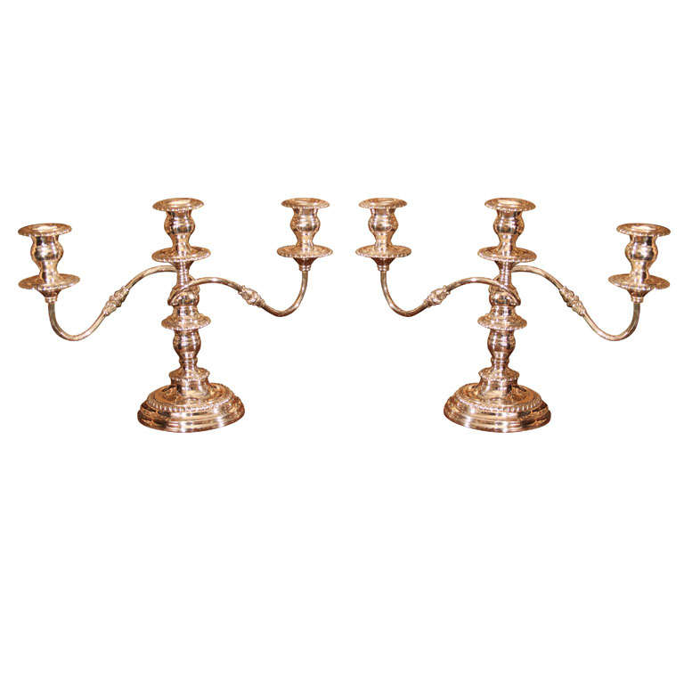 Pair of Silver Three Light Candelabra For Sale