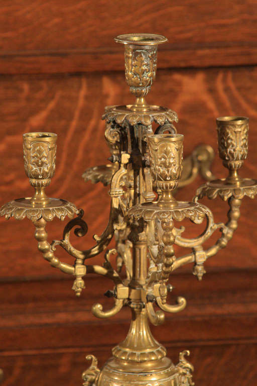French Pair of Rococo style brass candelabra For Sale
