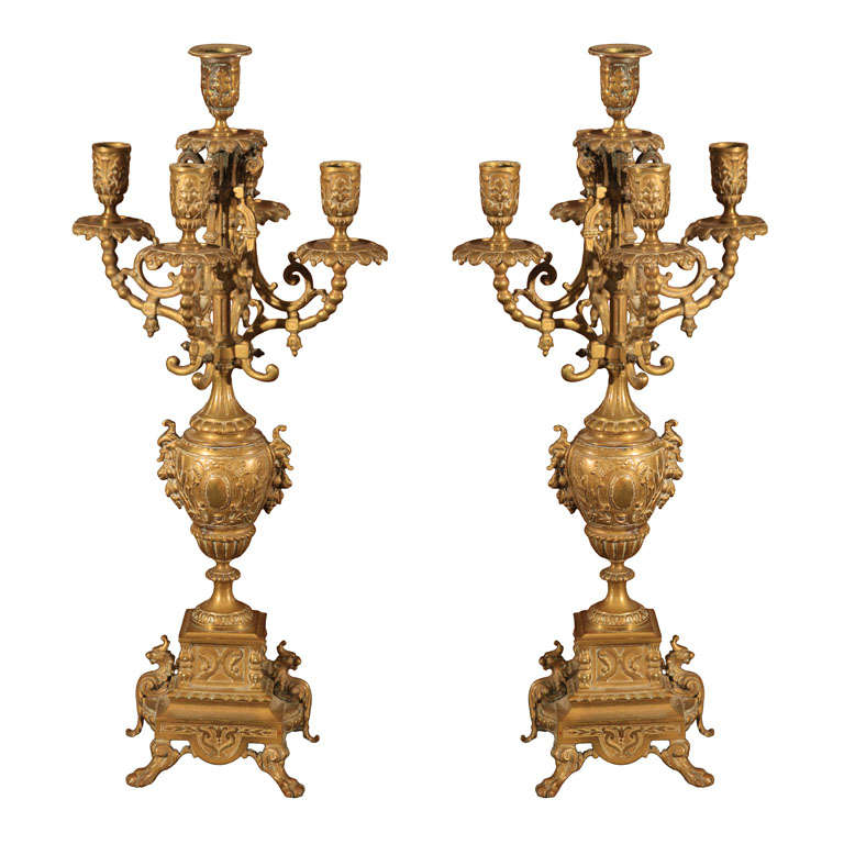 Pair of Rococo style brass candelabra For Sale