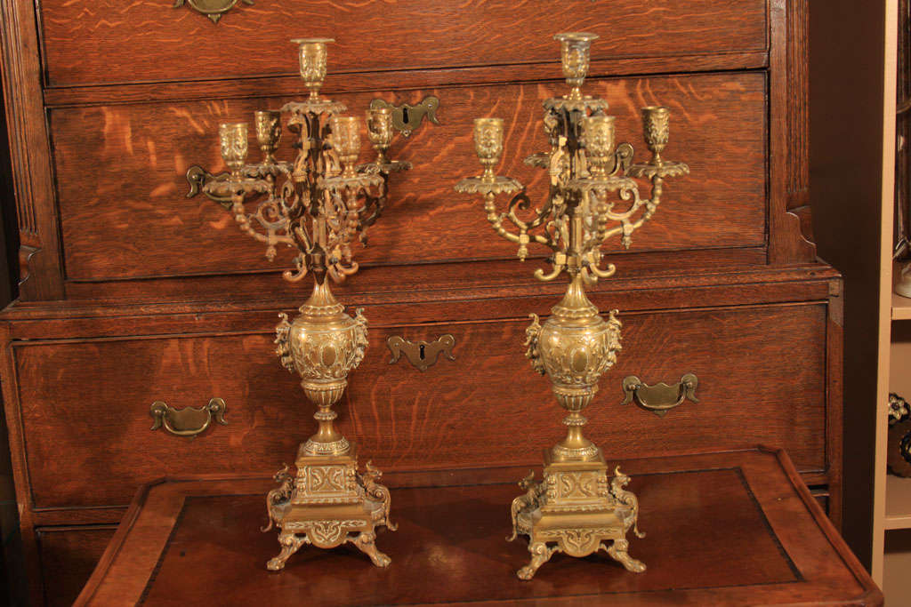 Pair of Rococo style brass candelabra For Sale at 1stDibs