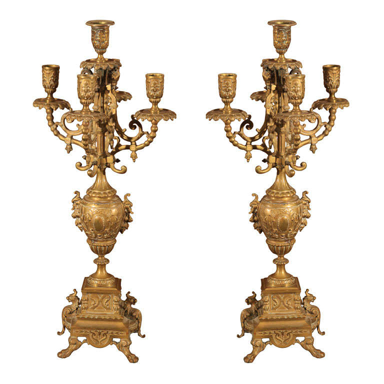 Pair of Rococo style brass candelabra For Sale at 1stDibs