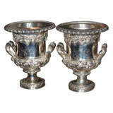 (LS-NS) Pair of Antique English silver wine coolers with liners.
