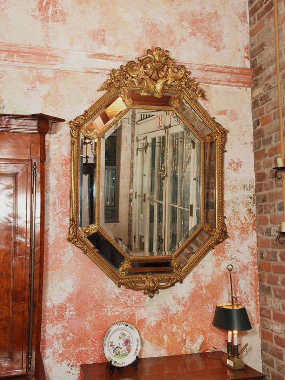 (L-5503) Fine antique French octagonal gold leaf mirror. 5