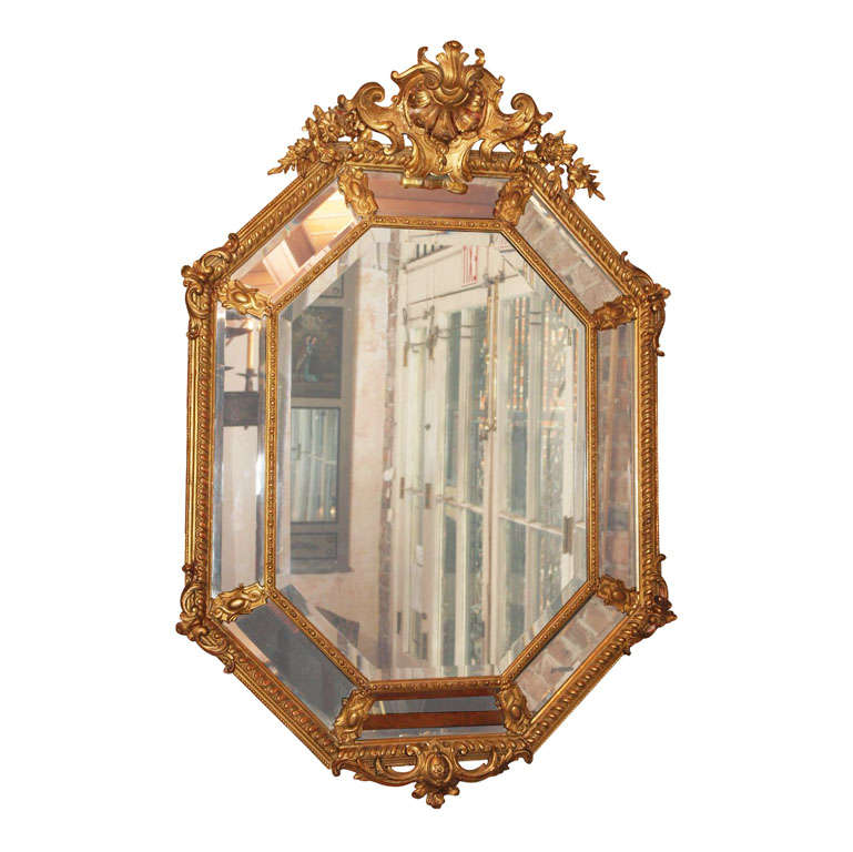 (L-5503) Fine antique French octagonal gold leaf mirror.