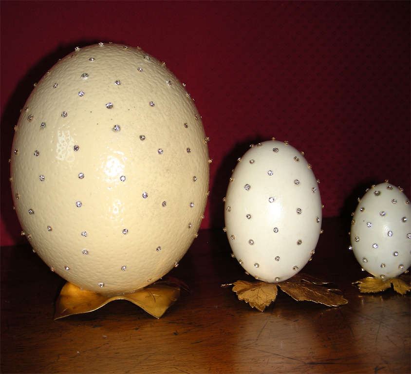French Set of Six Eggs Decorated by  Frédérique Lombard Morel For Sale