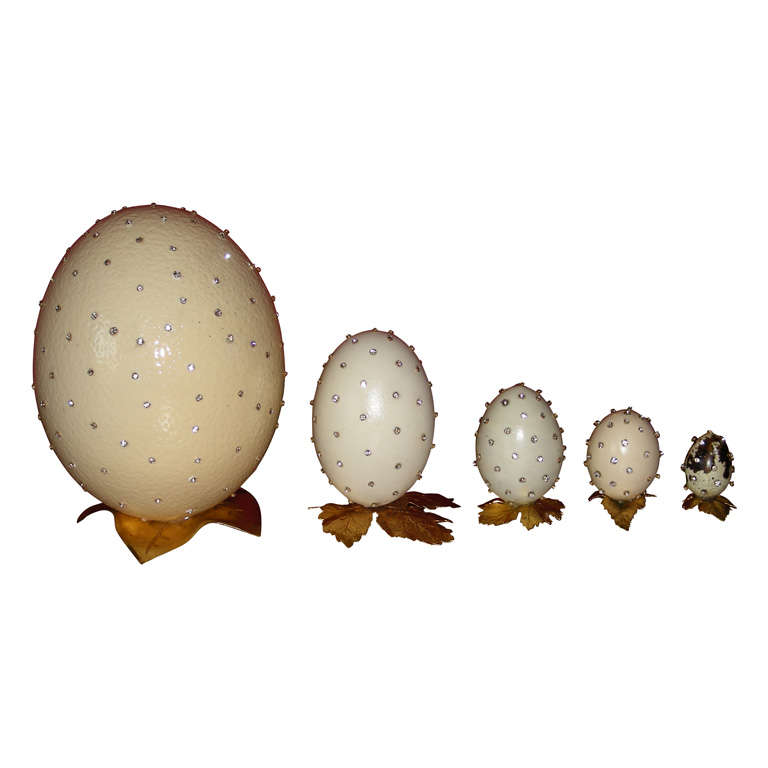 Set of Six Eggs Decorated by  Frédérique Lombard Morel For Sale