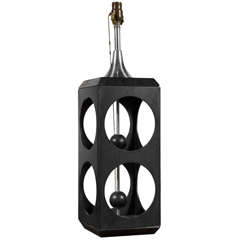 Wood and Chrome Mod Table Lamp