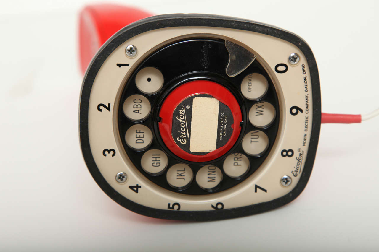 Mid-Century Modern Telephone by Eriksson, Sweden, circa 1960, Vintage Red Telephone, the Cobra, Red