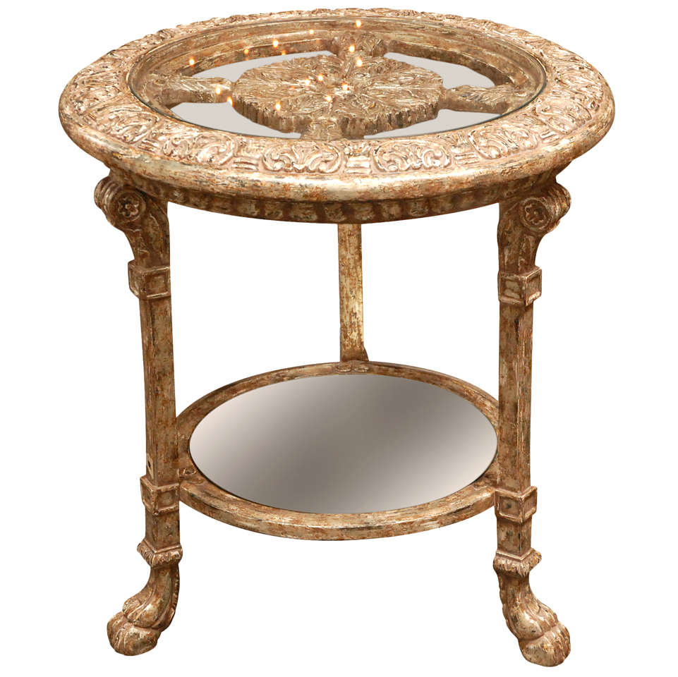 Elaborately Carved Claw-Footed Side Table